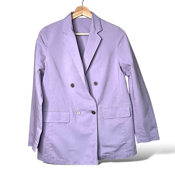 UNIQLO Rayon Linen Blend Lavender Double Breasted Unlined Blazer US Sz S - Picture 2 of 10